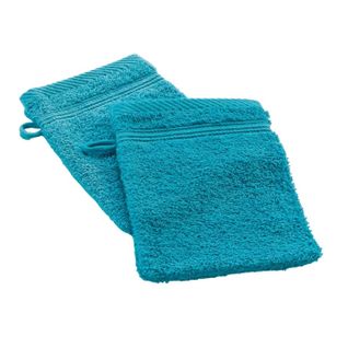 Lot De 2 Gants De Toilette "tendresse" 15x21cm Bleu Paon