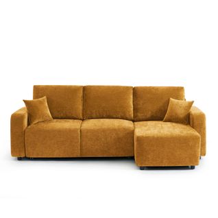 Canapé D'angle Convertible Et Réversible Livio 4 Places Tissu Jaune