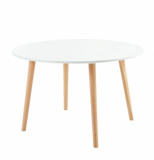 Table à Manger Oratello Blanc Mat Pieds En Bois Massif 120cm