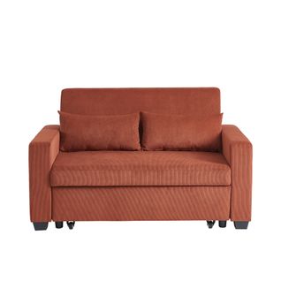 Canapé Droit Eva Convertible Velours Côtelé Terracotta 2 Places