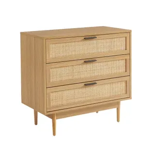 Commode Amana Effet Chêne Et Cannage Rotin 3 Tiroirs 80cm