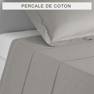 Drap Plat Percale Coton Tertio®  Gris -240 X 300