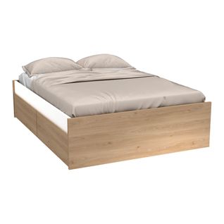 Lit 140x190 cm 4 tiroirs AMBRE imitation chêne et blanc