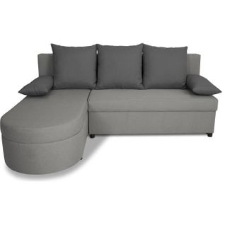 Canapé D'angle Convertible Réversible 3 Places Jen Tissu Gris Style Contemporain L196xh88xp159 Cm