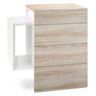 Table De Chevet Blanc Mat Et  Chêne (lxhxp) : 60 X 63 X 36 + LED