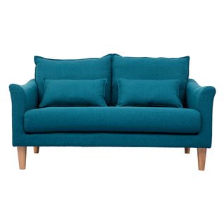 Canapé Scandinave 2 Places En Tissu Bleu Canard Et Bois Clair Kate