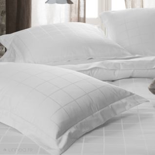 Drap Plat 240x300 Cm Satin Concerto à Carreaux Blanc Neige