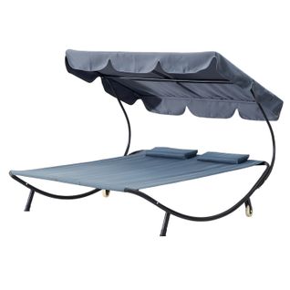 Aloha Gris : Transat 2 Personnes Avec Pare-soleil En Tissu Oxford