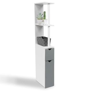 Meuble Wc Étagère Willy Bois 2 Portes Blanc Et Gris