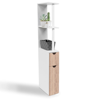 Meuble Wc étagère Willy Bois 2 Portes Blanc Et Hêtre