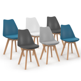 Lot De 6 Chaises Scandinaves Sara Mix Color Blanc, Gris Clair, Bleu Canard X2, Gris Foncé X2