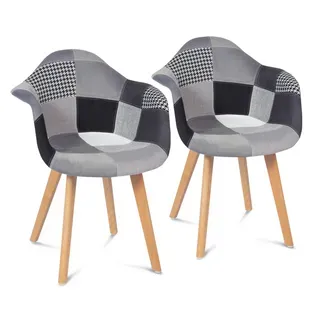 Lot De 2 Chaises De Salle à Manger Scandinaves, Fauteuils De Table Sara Motifs Patchworks Noirs, Gri