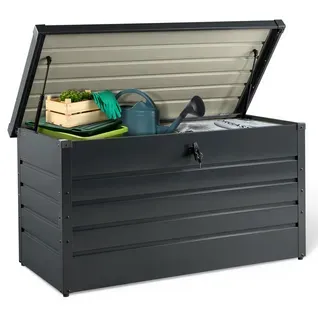 Coffre De Rangement Métal Verrouillable Gris Anthracite Pour Jardin 350l 120x62,5x63 Cm