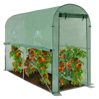 Serre à Tomates Relevable 3m² Verte 2 Fenêtres Avec Moustiquaire Et Porte Zippée