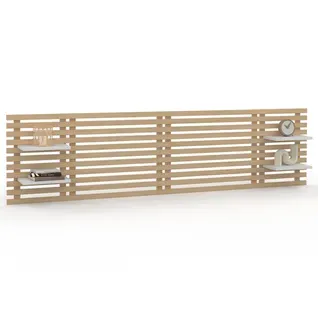 Tête De Lit Suspendue En Lattes Ava 240 Cm Bois Clair Et Étagères Blanches