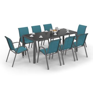 Salon De Jardin Madrid Table 190 Cm Et 8 Chaises Empilables Bleu Canard