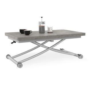 Table Basse Extensible Relevable En Table à Manger Rectangulaire Urbana Plateau Effet Béton Pied Gri