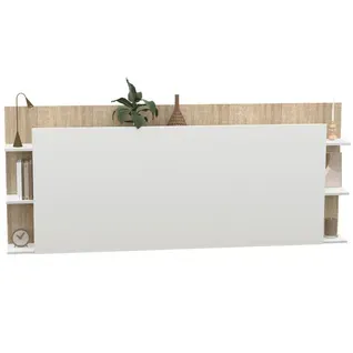 Tête De Lit Sur Pied Ciri Pour Lit 140 Et 160 Cm Avec Rangements Blanc Et Bois