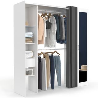 Dressing Extensible Meryl 145/170 X 50 X 180 Cm Blanc Avec Étagères + Double Penderie + Miroir + Rid