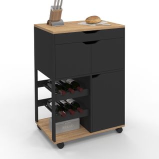 Desserte De Cuisine Cosy Avec Placards Et Range Bouteilles Bois Et Noir