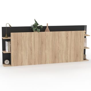 Tête De Lit Sur Pied Ciri Pour Lit 140 Et 160 Cm Avec Rangements Bois Et Noir