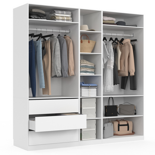 Dressing Modulable Taylor 200 X 55 X 200 Cm 3 Modules Avec Penderies + Étagères + Tiroirs Blanc