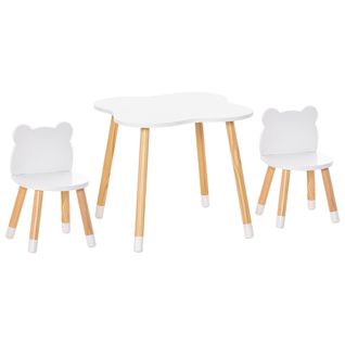 Ensemble Table Et Chaises Enfant Design Scandinave Motif Ourson Blanc Bois Pin
