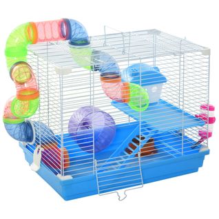 Cage à Hamster Rongeur 2 Niveaux Avec Accessoires Métal Blanc Pp Bleu