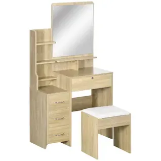 Ensemble Coiffeuse Tabouret Design 4 Tiroirs 4 étagères Et Miroir