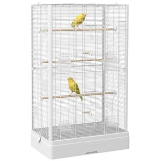 Cage à Oiseaux Volière Avec Portes Perchoirs - 61 X 36,5 X 98 Cm - Blanc