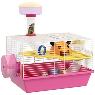 Cage à Hamster - Nombreux Équipements - Acier Blanc Pp Rose