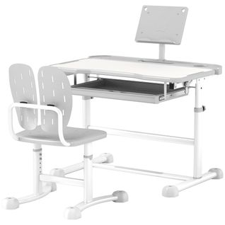 Bureau Enfant Inclinable Réglable Avec Chaise Multi-rangement Gris Blanc