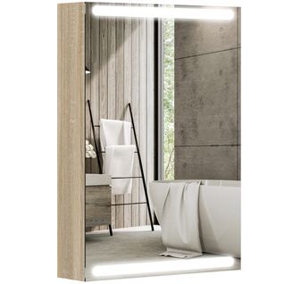 Armoire Murale Salle De Bain Miroir Lumineux LED Intégré Effet Bois