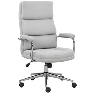 Fauteuil De Bureau Manager Design Acier Chromé Tissu Toucher Lin Gris Clair