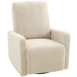 Fauteuil Relax Design Bouclette Inclinable Pivotant Repose-pieds Intégré Beige