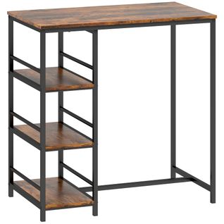 Table De Bar Style Industriel 3 Étagères 90 X 50 X 90 Cm Acier Noir Effet Bois Vieilli