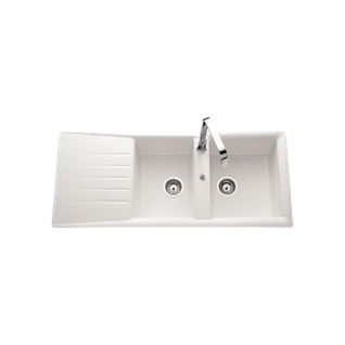 Évier Résine Blanc Ewi Emeraude 2 Bacs 1 Égouttoir