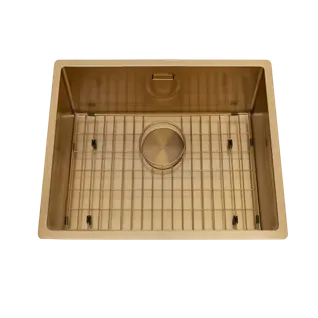 Évier Sous-plan Inox Pvd Doré Luisina Legato 1 Bac 560x440 - Grille Et Cache Bonde Doré Inclus