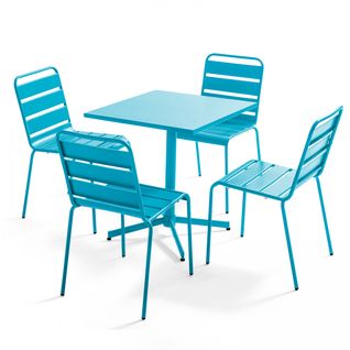 Palavas - Table Carrée 70 Cm Plateau Inclinable Et 4 Chaises Bleu