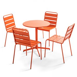 Palavas - Ensemble Table De Jardin Ronde Et 4 Chaises Orange