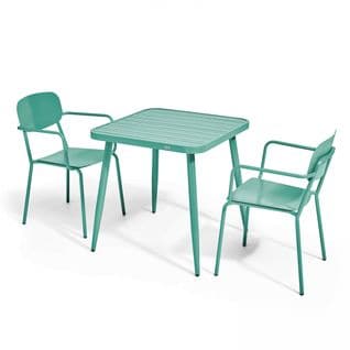 Ensemble Table De Jardin Et 2 Fauteuils En Aluminium Vert Olive