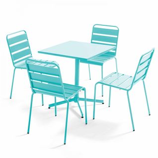 Palavas - Ensemble Table Carré Et 4 Chaises En Métal Turquoise