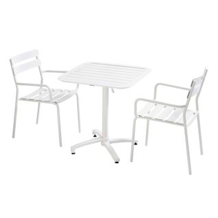 Ensemble Table Inclinable De Terrasse 70 X 70 Cm Et 2 Fauteuils Blanc