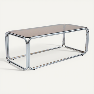 Table Basse Rectangulaire L110 Cm En Métal Et En Verre Trempé Marron