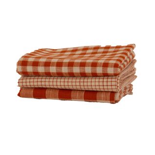 Lot De 3 Torchons à Carreaux En Coton - 50x70 Cm - Brique