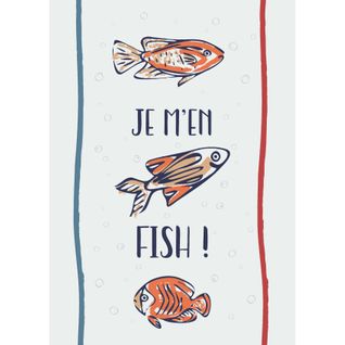 Lot De 3 Torchons Message Poissons En Coton - 50x70 Cm - Ecru