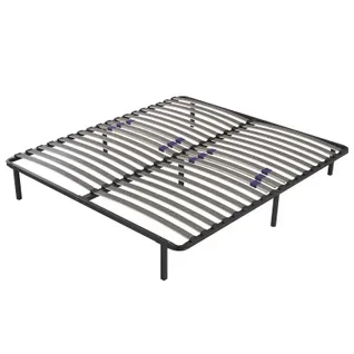 Sommier 140x190 Cm Confortflex - Cadre à Lattes Effet Carbone Réglables - 7 Pieds Inclus