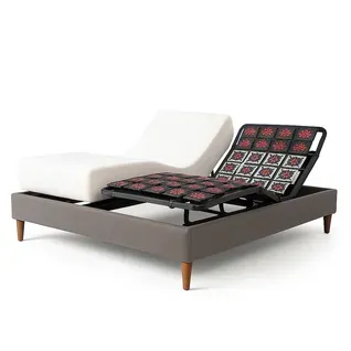 Pack Lit Électrique Matelas 140x190 - Gris - Sommier Relaxation+contour Lit Simili Cuir+matelas