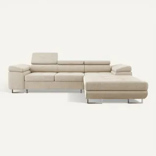Canapé D'angle Droit Convertible Alphonso Velours Côtelé Beige