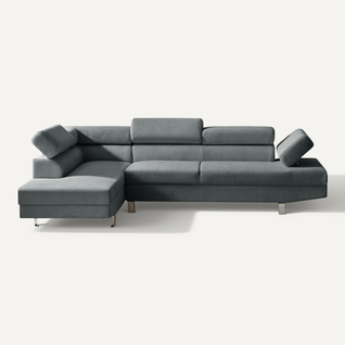 Canapé D'angle Gauche Avec Têtières Relevables Palerme Velours Côtelé Gris